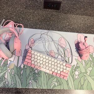 Pink Gaming Keyboard, Mouse, and Headset Set